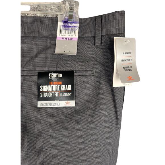 Dockers Pants Men 38x30-NWT Original Signature Gray Plaid Straight Wrinkle Free - Picture 3 of 8